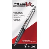 Pilot Precise V5 Liquid Ink Retractable Rollerball Pens, Extra Fine Point, 0.5 mm, Black Barrels, Black Ink, Pack Of 12
